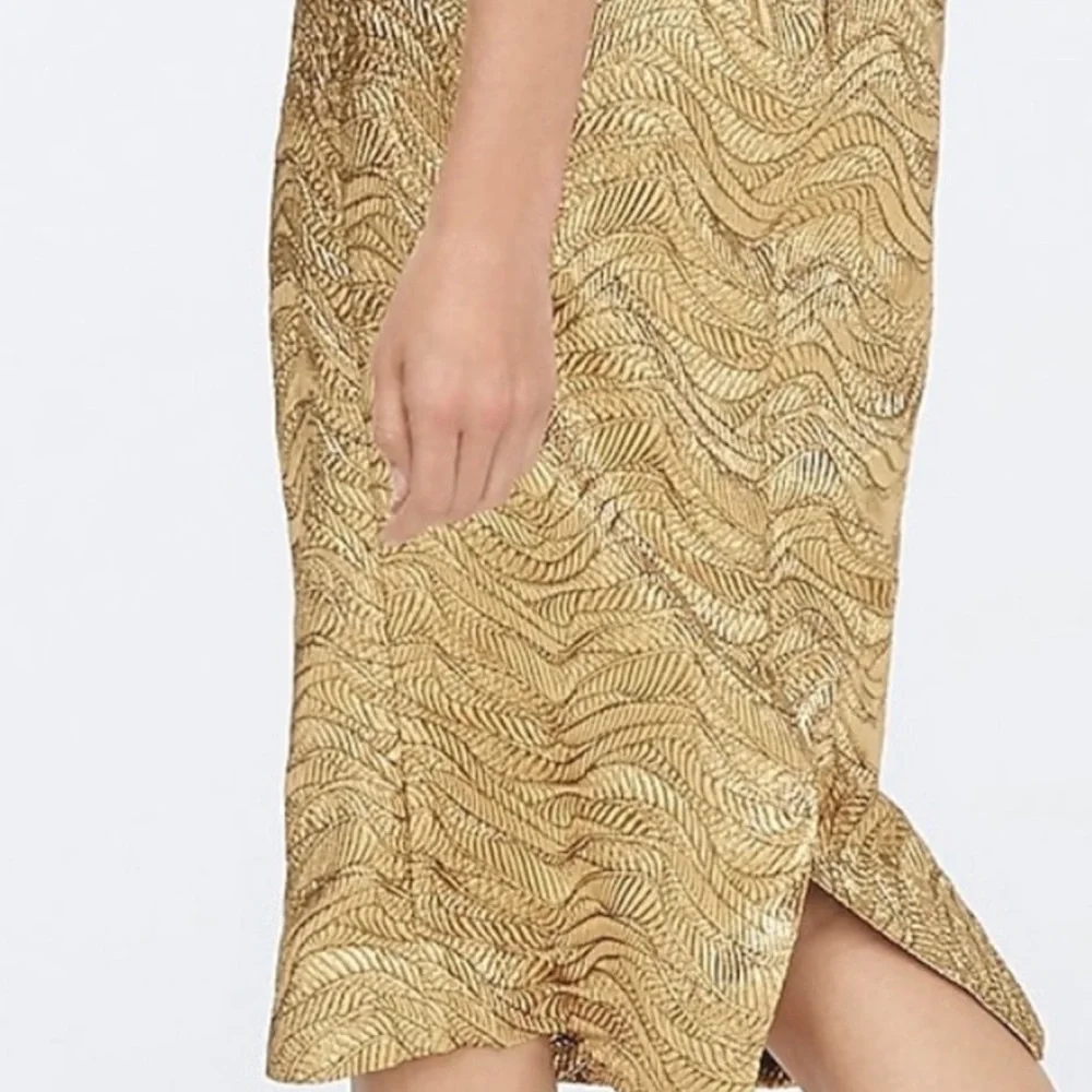 J. Crew Collection Pencil Skirt in Gold Metallic Leaf Jacquard, Size 2